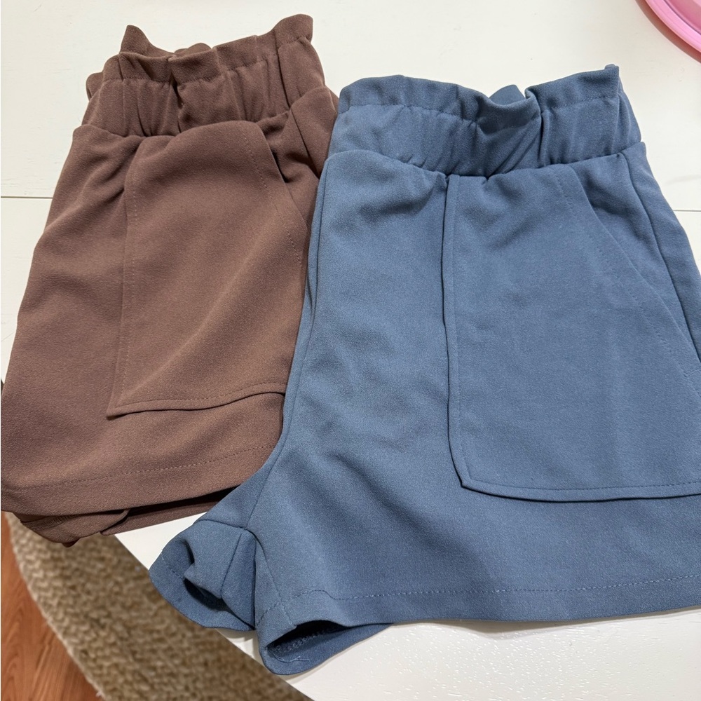 High-Waist Pocket Shorts Duo - Brown & Dusty Blue, happily grey brand